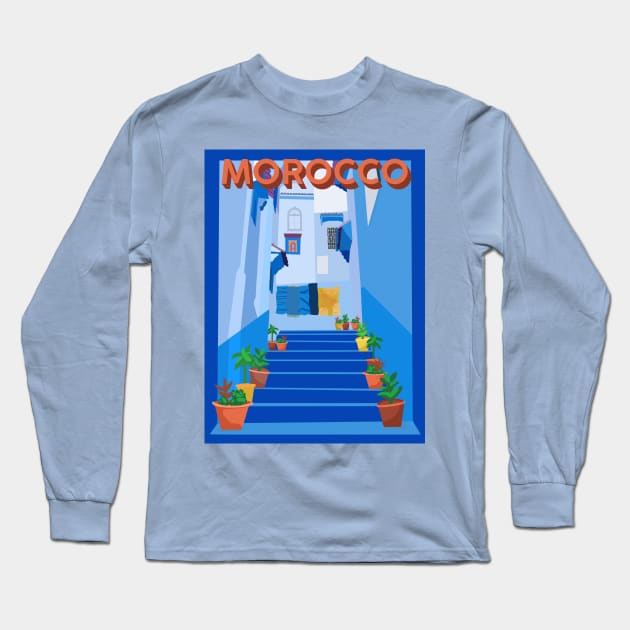 Morocco Travel Poster Long Sleeve T-Shirt by Rosemogo